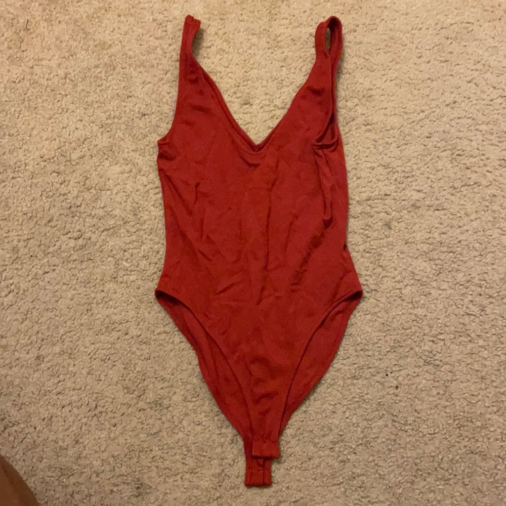 Forever 21, Red Plunged Bodysuit, Medium